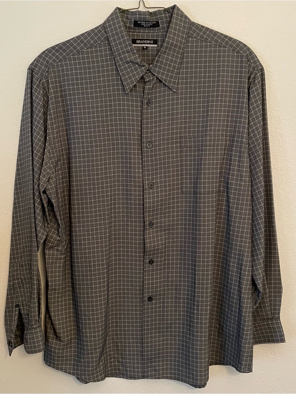 Brandini Men’s Dress Shirt XL Long Sleeves Black/Cream Check